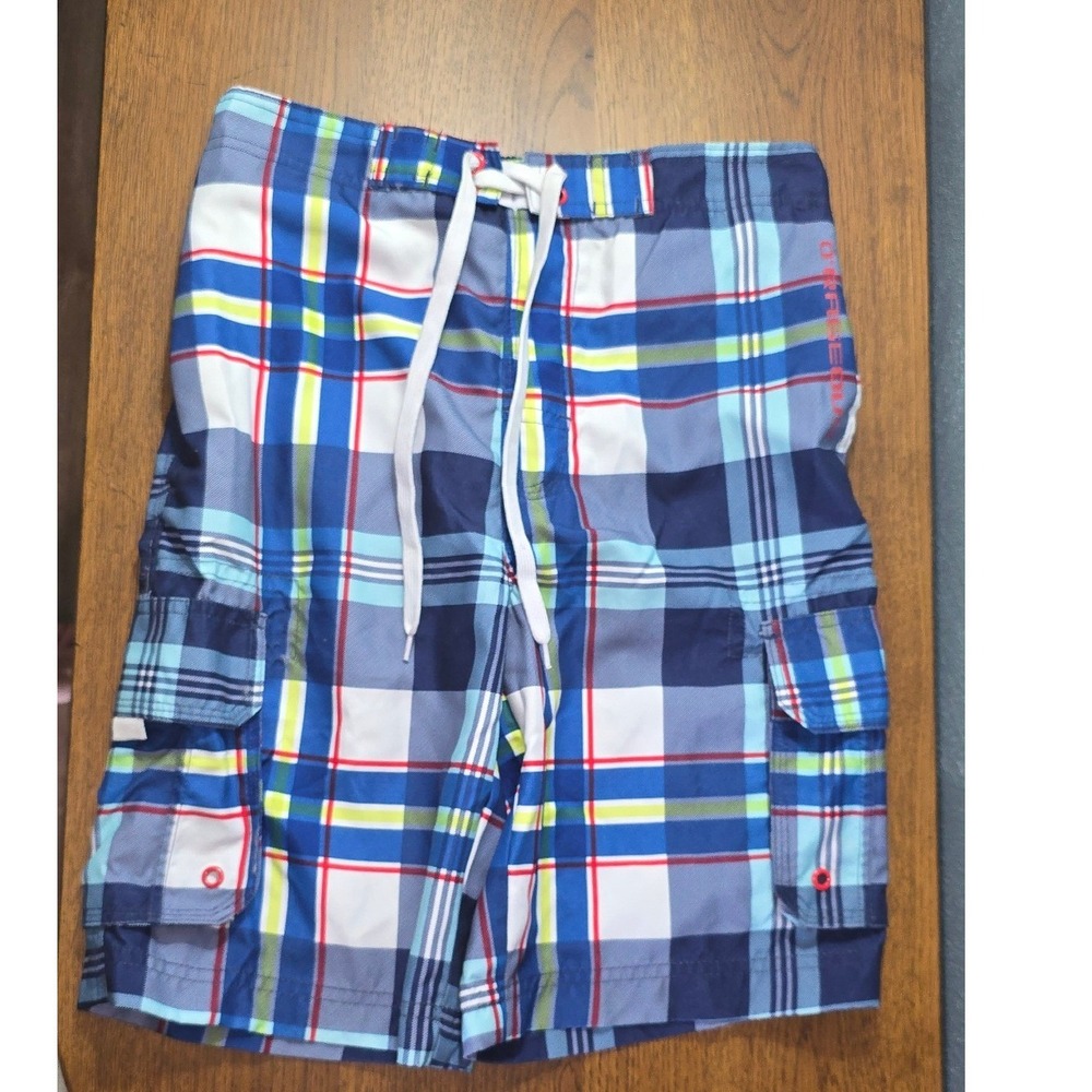 O'Rageous Mens Plaid Swim Trunks Blue Multi Cargo Board Shorts Size Medium NWT